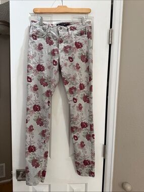 Joe's Jeans Floral Skinny Jeans Gray Burgundy Moss